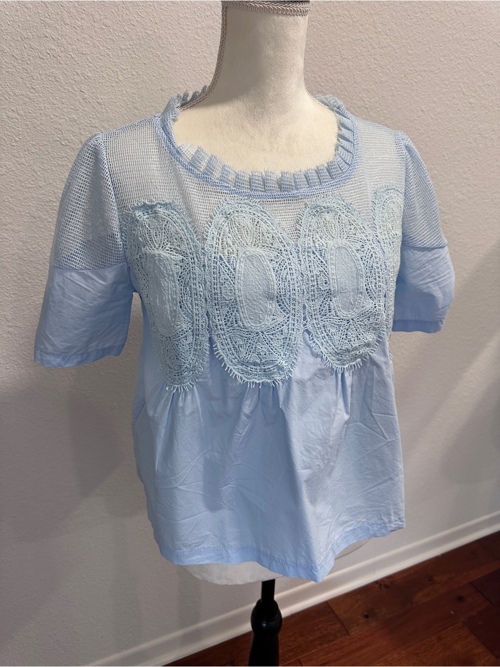 Light Blue Lace Panel Women’s Top
